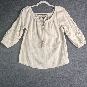 Unique Spectrum Top Blouse Size Small Crochet Boho Rayon Linen